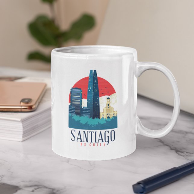Santiago de Chile Vintage Skyline Kaffemugg (santiago de chile retro vintage travel mug)