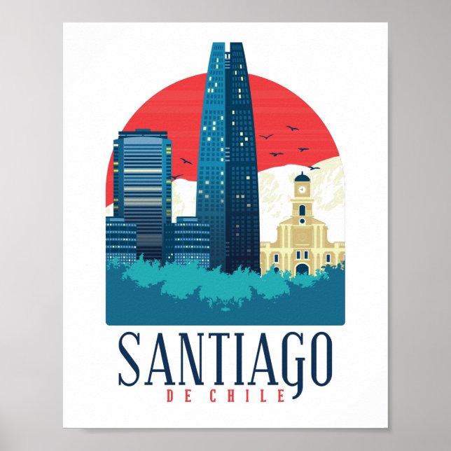 Santiago de Chile Vintage Skyline Poster (Framsidan)
