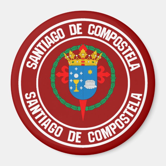 Santiago de Compostela Round Emblem Magnet (Framsidan)