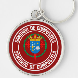 Santiago de Compostela Round Emblem Rund Silverfärgad Nyckelring