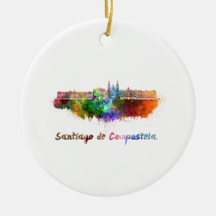 Santiago de Compostela skyline i vattenfärg Julgransprydnad Keramik