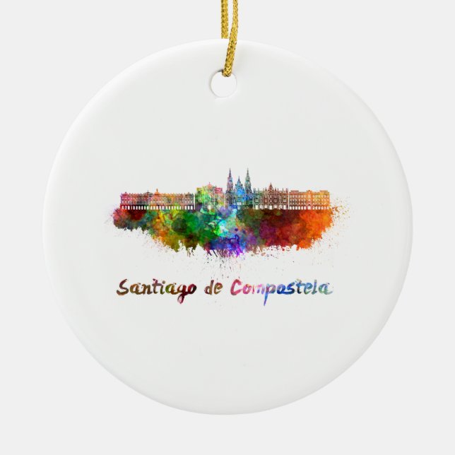 Santiago de Compostela skyline i vattenfärg Julgransprydnad Keramik (Framsidan)