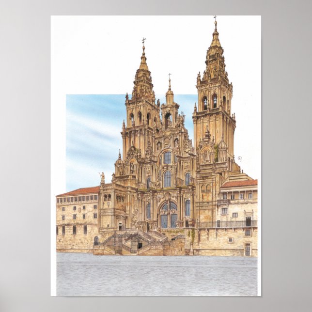 Santiago de Compostela. Western fasad. Spanien Poster (Framsidan)