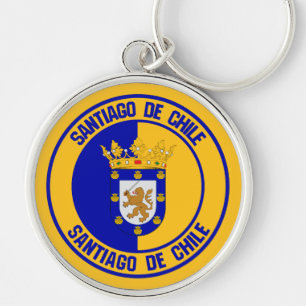 Santiago Round Emblem Rund Silverfärgad Nyckelring