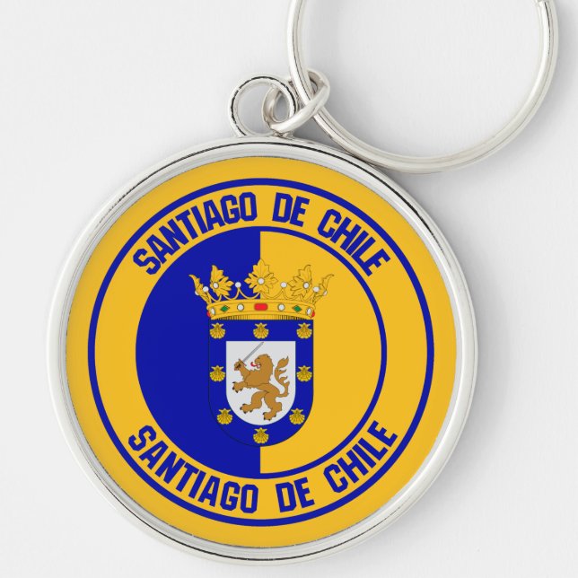 Santiago Round Emblem Rund Silverfärgad Nyckelring (Framsidan)