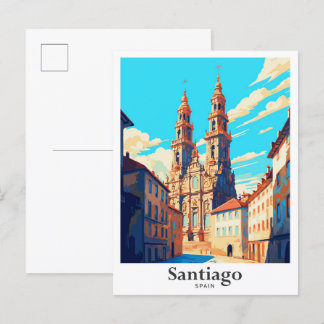 Santiago Spain Art Vintage resor Illustration Vykort