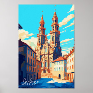 Santiago Spain vintage resor illustration Poster