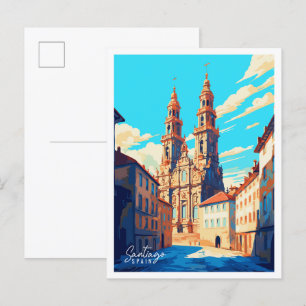 Santiago Spanien vintage resillustration Vykort