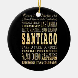 Santiago stad av Chile typografikonst Julgransprydnad Keramik