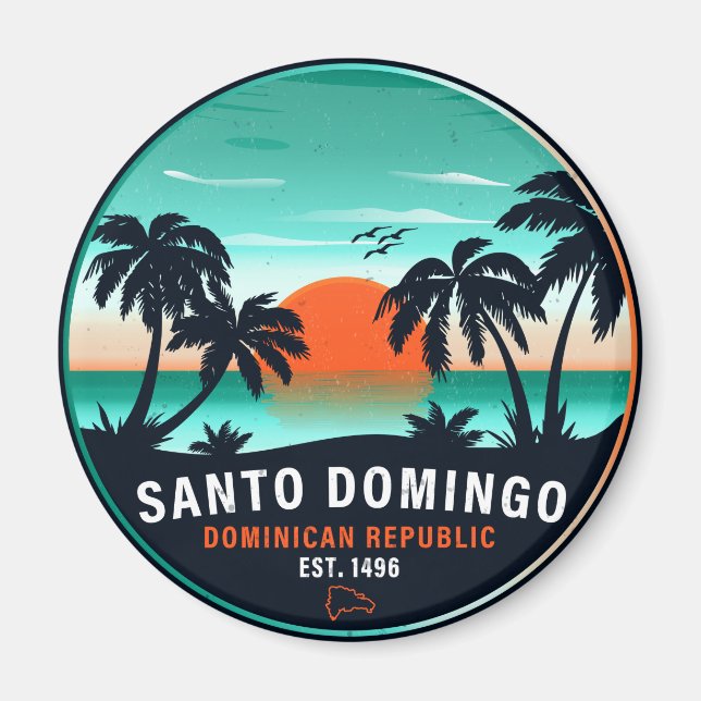 Santo Domingo Dominikanska republiken Retro Sunset Magnet (Framsidan)
