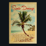 Santo Domingo Poster Handflatan Träd Vintage resor<br><div class="desc">En unik,  gammal modern konst i Santo Domingo Dominikanska republiken i mitten av århundradet i vintage resor poster stil. Den har en böjd handflatan träd på sandstranden med hav under ett blått grumligt himlar.</div>
