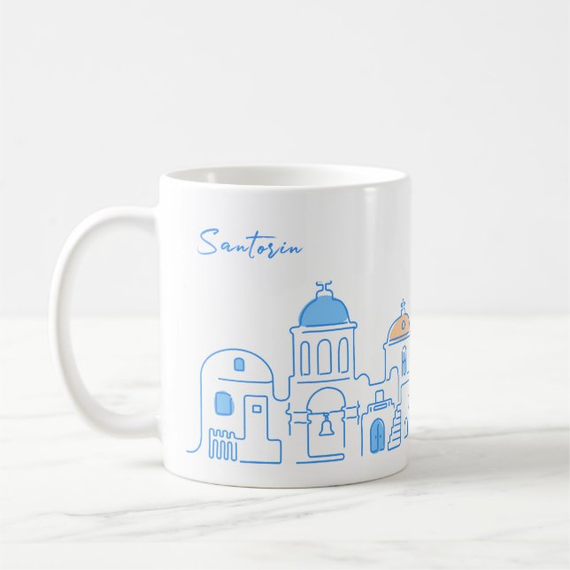 Santorin mug, Souvenir from Greece, hand drawing Kaffemugg (Vänster)
