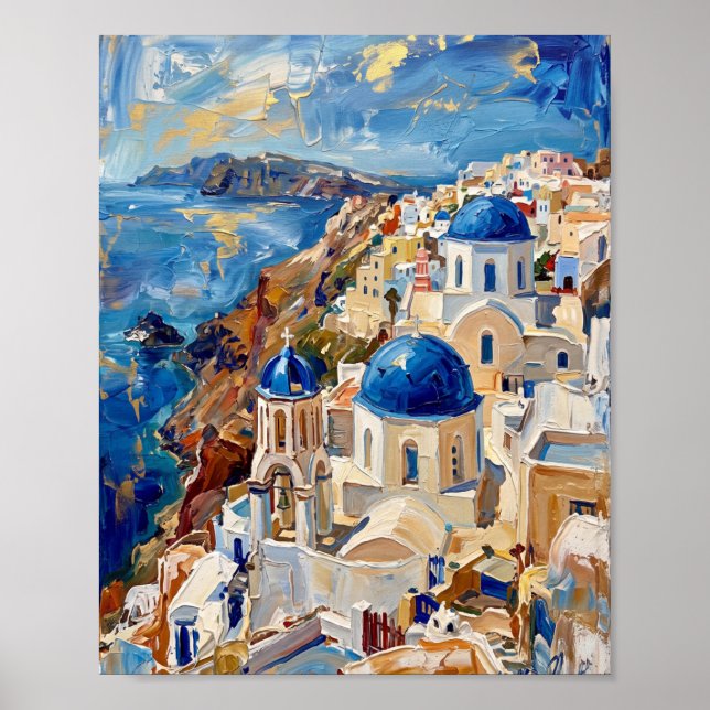 Santorini Affisch Lyx Abstrakt Oljemålning (Framsidan)