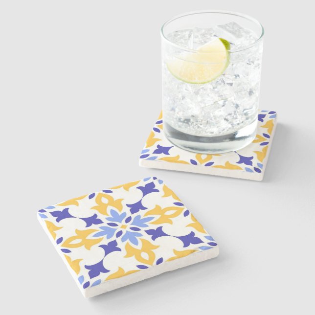 Santorini Aura Gold Floral Coastal Mediterranean Stenunderlägg (Sidan)