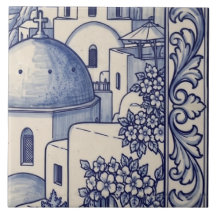 Santorini Azulejo Mural Kakel 4 av 6 Mitten Höger