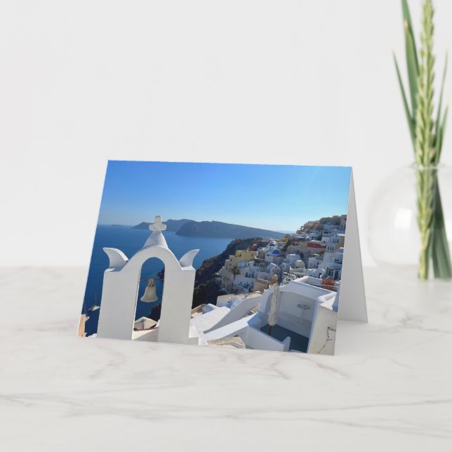 Santorini Bell Torn Greece Photography Kort (Framsida)
