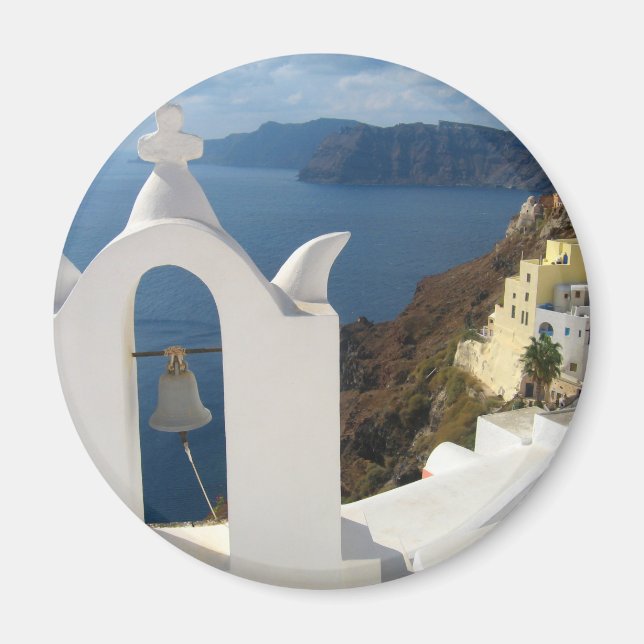 Santorini Bell Torn i eftermiddag Sol Magnet (Framsidan)