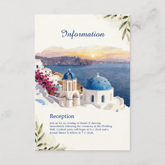 Santorini Blå Akvarell Destination Bröllop Tilläggskort (Framsida)