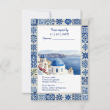 Santorini Blå Kakel Vattenfärg Destination Bröllop