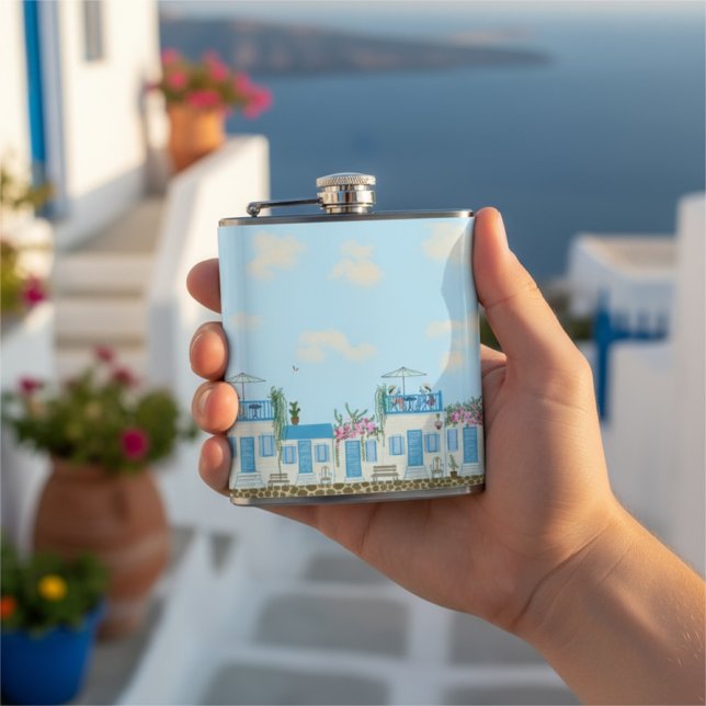 Santorini Blå Vit Grekisk By Kustkonst Fickplunta (Skapare uppladdad)