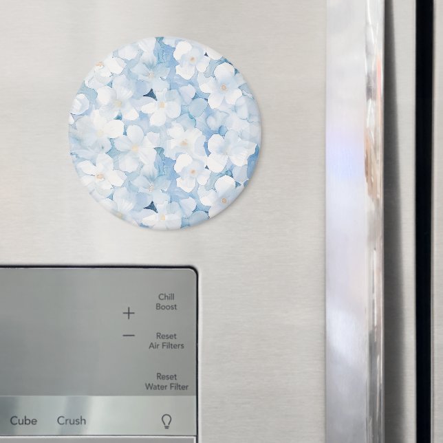 Santorini Blå Vita Blommor Magnet (In Situ (Fridge))