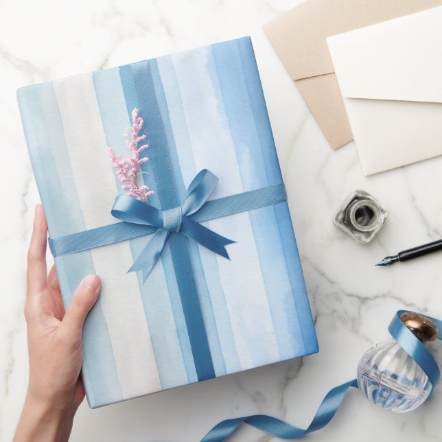 Santorini Blå Vita Ränder Bröllopsdusch Presentpapper (Gifting)