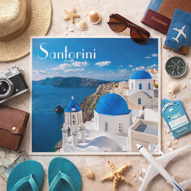 Santorini – Blåa kupoler vid Egeiska havet Vykort (Skapare uppladdad)