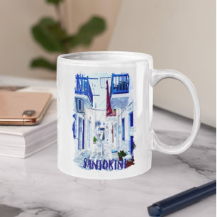 Santorini Blue and White Travel Kaffemugg