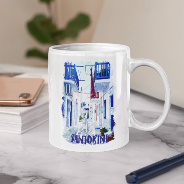 Santorini Blue and White Travel Kaffemugg (santorini beautiful stylish mug)