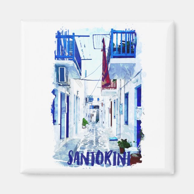 Santorini Blue and White Travel Magnet (Framsidan)