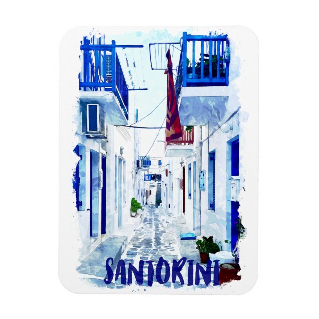 Santorini Blue and White Travel Photo Magnet (Vertikal)