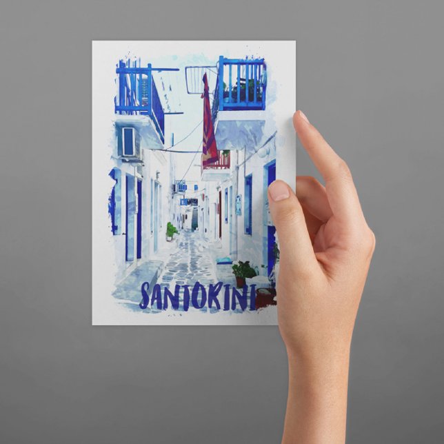 Santorini Blue and White Travel Vykort (Santorini Greece Blue and White postcard)