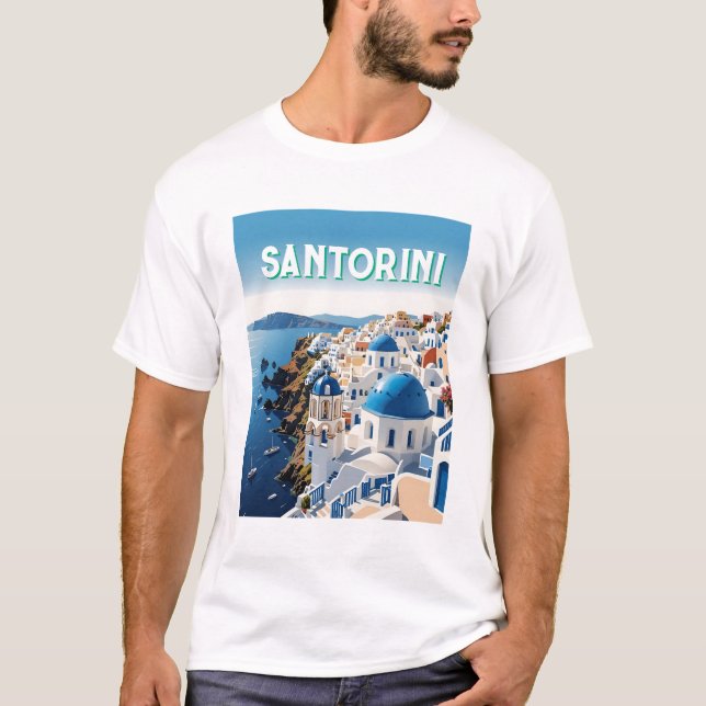 Santorini Blue Dome & Ocean View T-Shirt - Segling (Framsida)