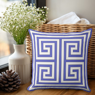 Santorini Blue Gregrekiska Nyckel Geometric Mönste Kudde