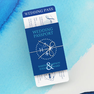 Santorini Blue Passport bröllopsinbjudan Innehavar Inbjudan
