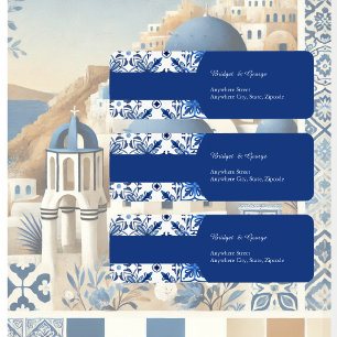 Santorini Blue white Mediterranean Bröllop adress Returadress Etikett
