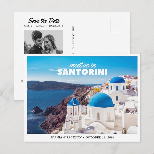 Santorini Bröllop Spara Datum Resa Retro Vykort (Fram/baksida)