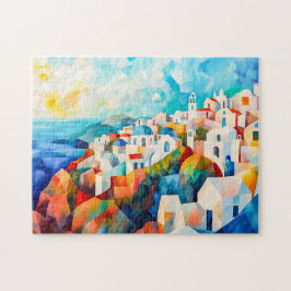 Santorini Coastline in Artistic Impression Pussel