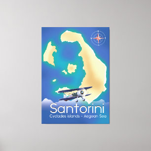 Santorini Cyklaöarna Egeiska havet karta Canvastryck