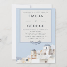 Santorini Destination Bröllop | Blå & Vit Inbjudningar