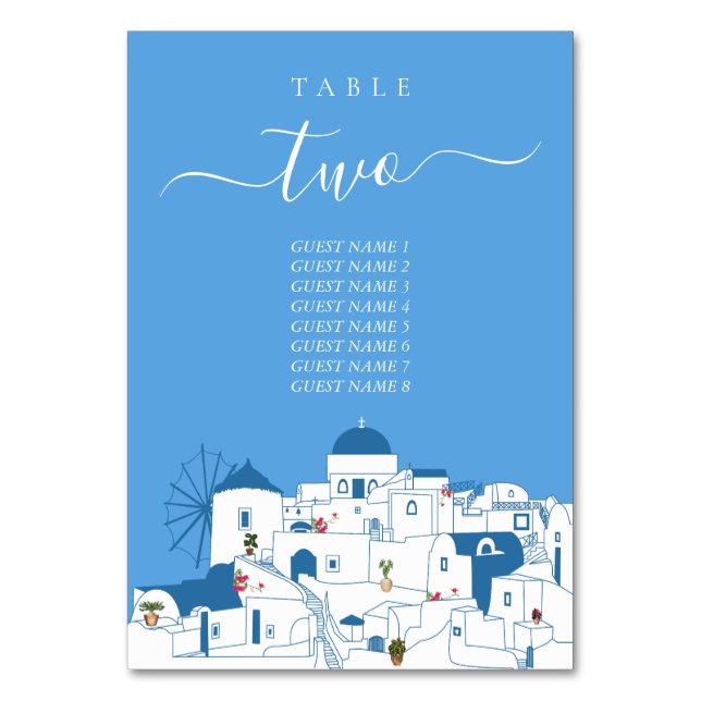 Santorini Destination Greece Island Bröllop Bordsnummer (Framsidan)