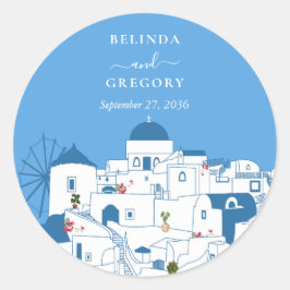 Santorini Destination Greece Island Bröllop Runt Klistermärke