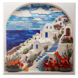 Santorini Faux Relief Mosaic Arch Kakelplatta