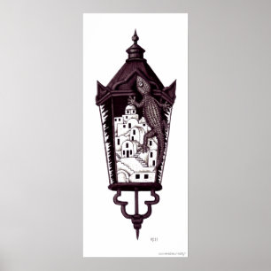 Santorini gekko surrealistiskt koncept svart på vi poster