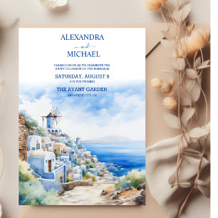 Santorini Greece Architecture Watercolor Bröllop Inbjudningar