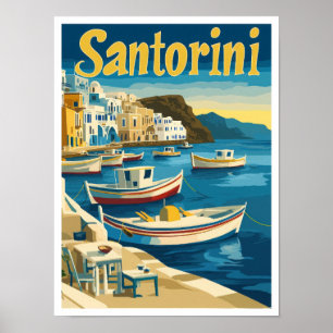 Santorini Greece Art Art Vintage resor Illustratio Poster