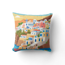 Santorini, Greece Art Print Dekorativ kudde