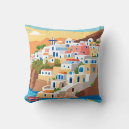 Santorini, Greece Art Print Dekorativ kudde