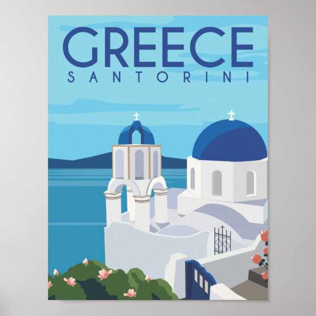 Santorini Greece Berömd Travel Ställe Illustration Poster (Framsidan)