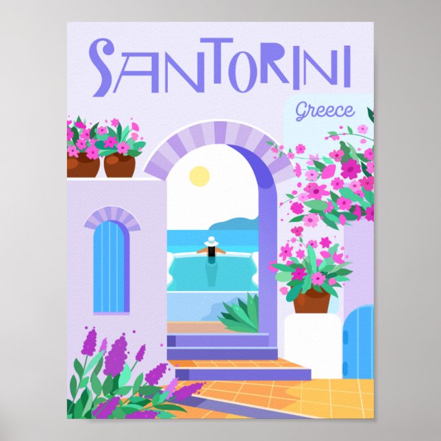 Santorini Greece Berömd Travel Ställe Illustration Poster (Framsidan)